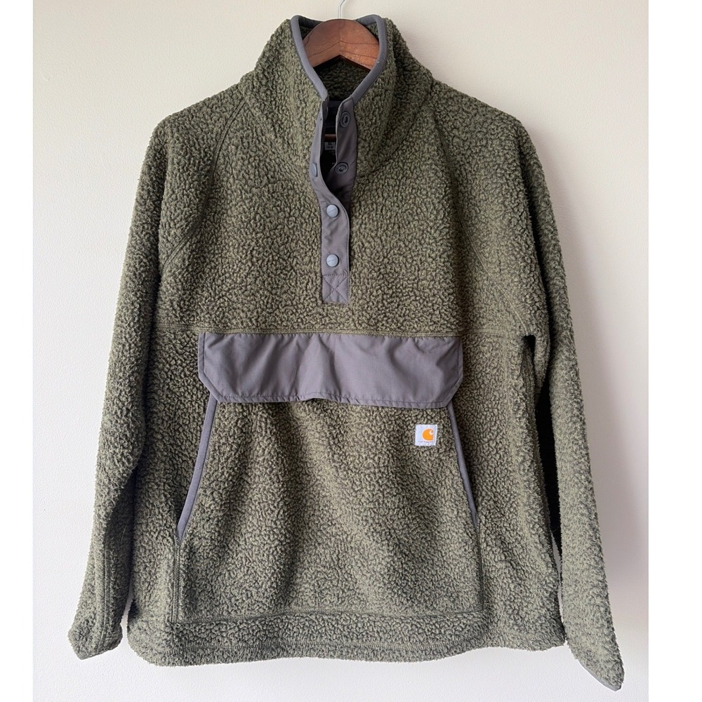 Carhartt Women Olive Green Sherpa Fleece Relaxed Fit Pullover 104922-W XL